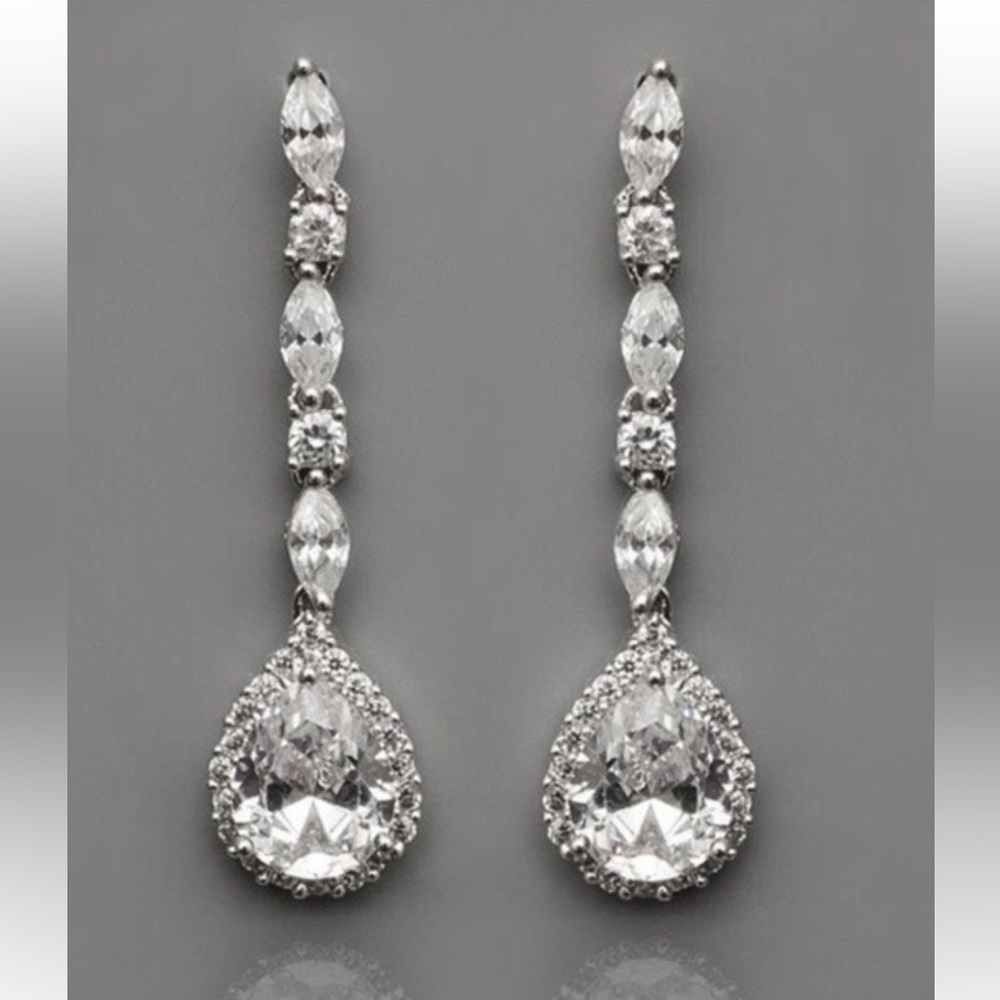 Cubic Zirconia and pave crystal drop earrings